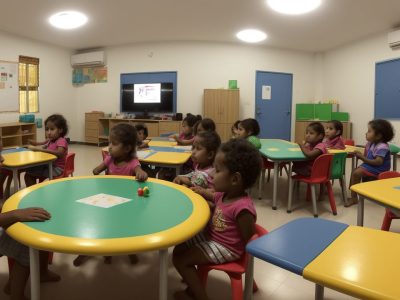 Crianças engajadas em atividades de alfabetização lúdica, utilizando jogos e materiais educativos em sala de aula.