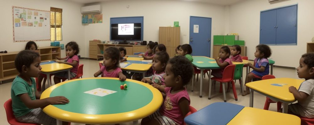 Crianças engajadas em atividades de alfabetização lúdica, utilizando jogos e materiais educativos em sala de aula.