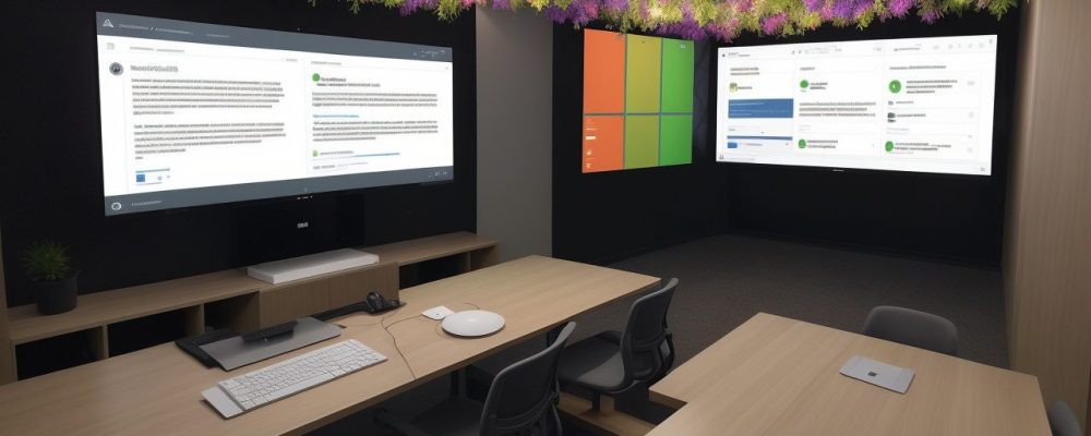 Alunos aprendendo a usar o Microsoft Project online, em um ambiente de treinamento moderno e interativo, focado em gerenciamento de projetos.