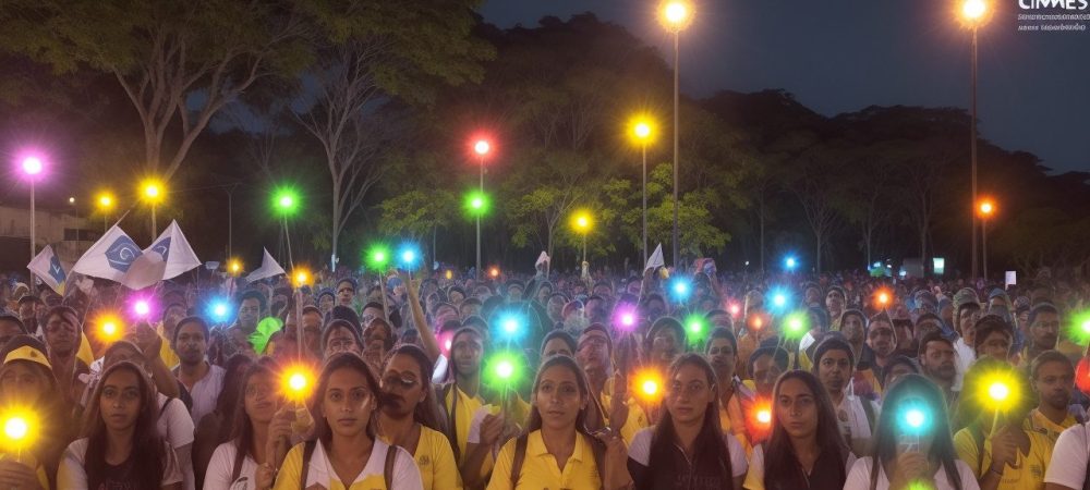 Ilustração de pessoas unidas, representando movimentos sociais, impactando o setor público e interagindo com um curso online sobre o tema.