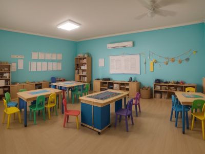 Crianças participam ativamente de aulas de musicalização, aprendendo teoria musical de forma divertida e interativa em sala de aula.