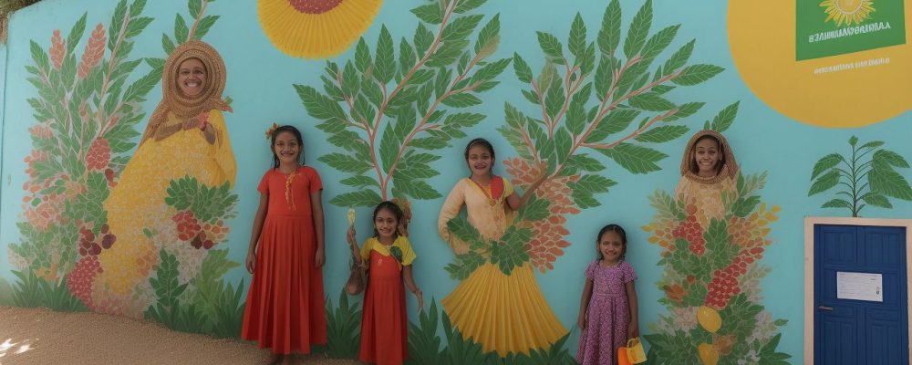 Crianças em refeitório escolar, comendo refeições nutritivas e aprendendo sobre educação nutricional