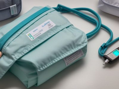 Ilustração de bolsas de nutrição parenteral sendo preparadas em ambiente hospitalar, com foco em administração e cuidados.