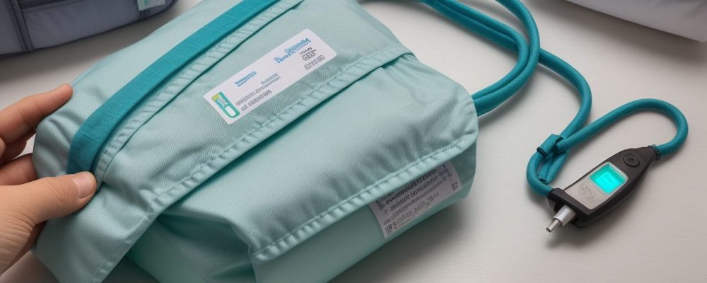 Ilustração de bolsas de nutrição parenteral sendo preparadas em ambiente hospitalar, com foco em administração e cuidados.