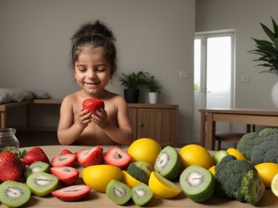 Ilustração de uma gestante sorrindo, comendo alimentos saudáveis, representando a importância da nutrição na gestação e vitaminas para gestantes.