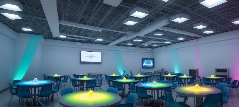 Objetos de Aprendizagem e BNCC: Transformando a Educação Ilustração mostrando objetos de aprendizagem e BNCC integrados, com alunos interagindo em um ambiente de ensino dinâmico e tecnológico