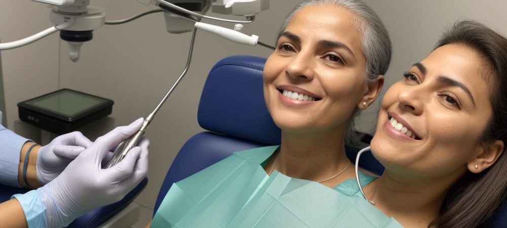 Dentista do trabalho examinando um paciente, com foco em práticas de saúde bucal e prevenção de doenças ocupacionais.