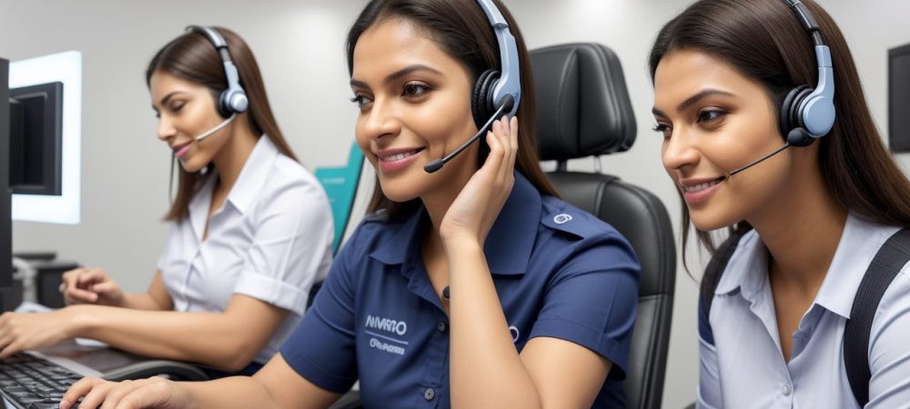 Imagem de um operador de telemarketing atendendo a um cliente, mostrando empatia e comunicação clara, em um ambiente profissional e acolhedor.