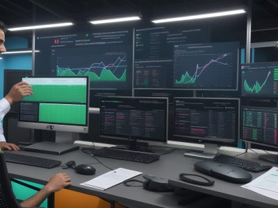 Imagem mostrando um operador de telemarketing sorrindo, em um ambiente moderno e com ferramentas de trabalho, representando sucesso e profissionalismo no telemarketing.