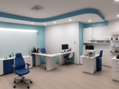 Imagem de um optometrista atendendo um paciente, com equipamentos modernos e um ambiente profissional, representando a otimização do atendimento em optometria.