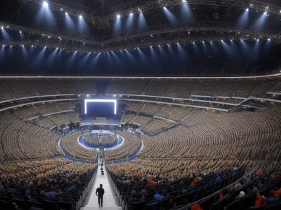 Ilustração de um palestrante confiante em um curso de oratória, utilizando técnicas de comunicação eficaz