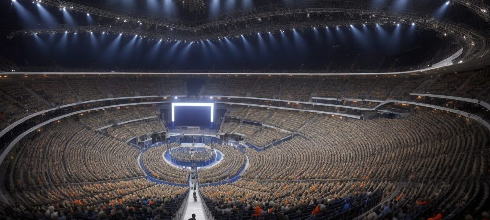 Ilustração de um palestrante confiante em um curso de oratória, utilizando técnicas de comunicação eficaz