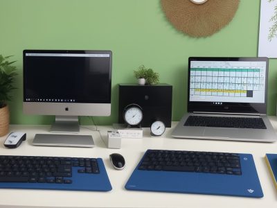 Ambiente de trabalho organizado com elementos que promovem a produtividade e a gestão do tempo, ideal para a organização no trabalho.