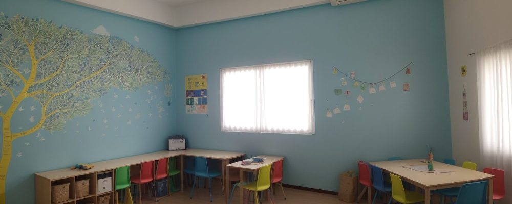 Professora aplicando técnicas de PNL em sala de aula para engajamento e melhoria do aprendizado dos alunos. Mapas mentais coloridos e ambiente colaborativo.