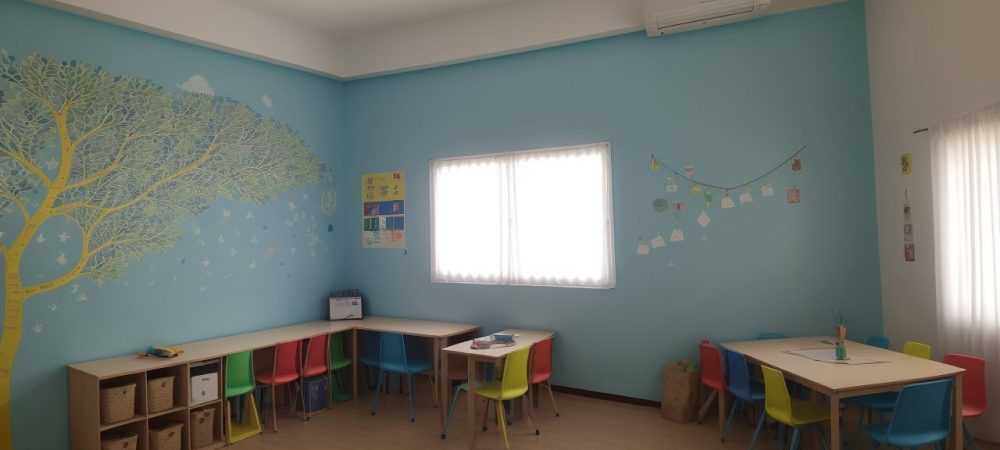 Professora aplicando técnicas de PNL em sala de aula para engajamento e melhoria do aprendizado dos alunos. Mapas mentais coloridos e ambiente colaborativo.
