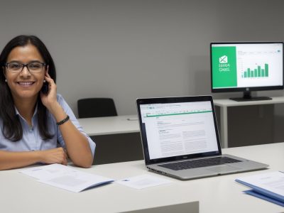 Servidores públicos estudando Pacote Office em ambiente de trabalho, com destaque para cursos online e ferramentas de produtividade, como Word, Excel e PowerPoint.