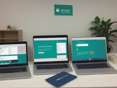 Ilustração de um profissional utilizando o Pacote Office, com foco em Excel, Word e PowerPoint, e banners de 'curso online de pacote office' e 'inscrição no curso'