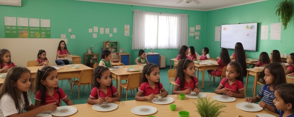 Crianças em sala de aula Waldorf, praticando atividades pedagógicas Waldorf, como pintura e jardinagem, demonstrando aprendizado e criatividade