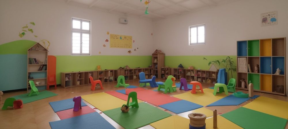 Crianças aprendendo em uma sala de aula Waldorf, com atividades artísticas e materiais naturais, representando a educação transformadora.