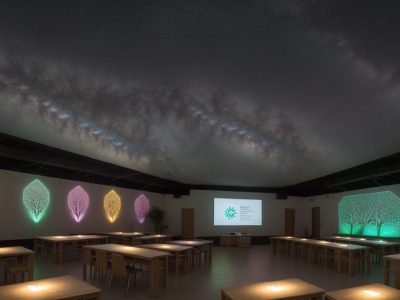 Alunos envolvidos em debate, utilizando mapas mentais e recursos visuais para exercitar o pensamento crítico em sala de aula.