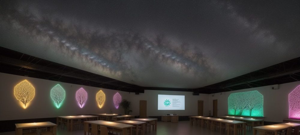 Alunos envolvidos em debate, utilizando mapas mentais e recursos visuais para exercitar o pensamento crítico em sala de aula.