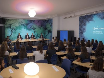 Alunos engajados em debate e atividades de grupo, promovendo o pensamento crítico e a criatividade em sala de aula.