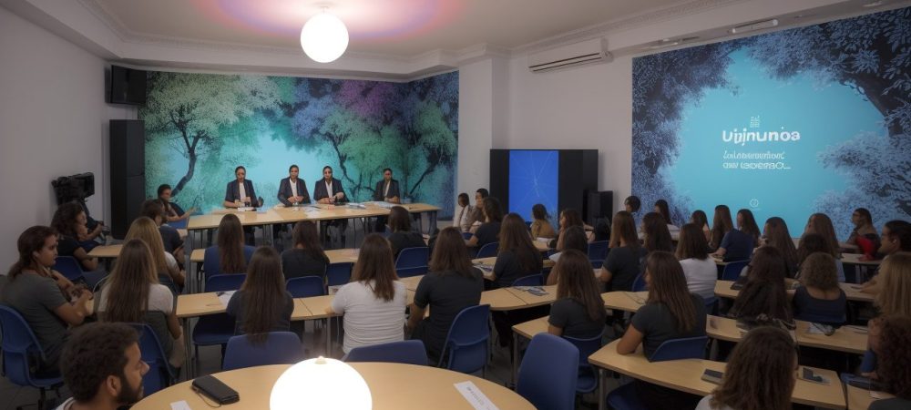 Alunos engajados em debate e atividades de grupo, promovendo o pensamento crítico e a criatividade em sala de aula.