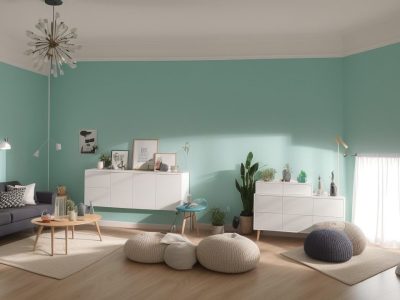 Imagem mostrando uma pessoa pintando uma parede, com materiais de pintura e um laptop exibindo um curso online de pintura doméstica, representando a transformação de ambientes e a aprendizagem.