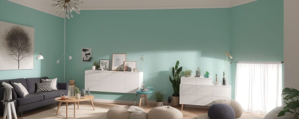 Imagem mostrando uma pessoa pintando uma parede, com materiais de pintura e um laptop exibindo um curso online de pintura doméstica, representando a transformação de ambientes e a aprendizagem.