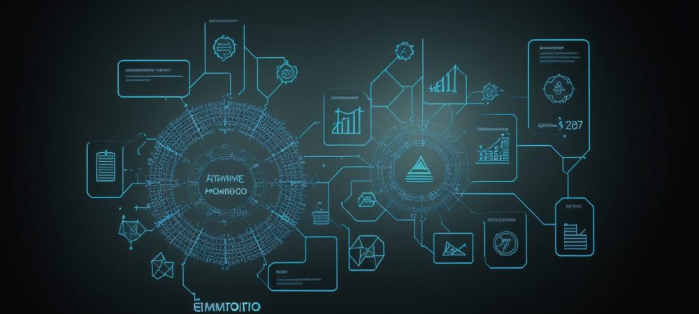 Visualização de um sistema de controle de compras e estoques em ação, com gráficos e elementos visuais que representam o planejamento e a gestão eficiente.