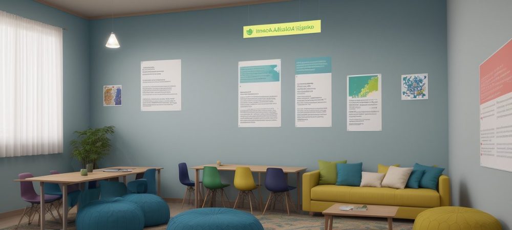 Planejamento de Ensino: Plano de Aula Criativo e Envolvente Professor elaborando plano de aula com recursos visuais em ambiente educacional moderno e inspirador. Otimização do planejamento de ensino.