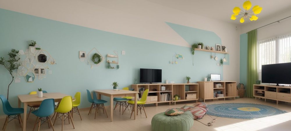 Planejamento de Ensino: Sala de Aula Dinâmica e Alunos Engajados Professor e alunos colaborando em atividades de planejamento de aula em uma sala de aula moderna e acolhedora.