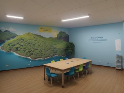 Imagem de sala de aula com alunos engajados no planejamento de projetos educacionais, utilizando mapas mentais e recursos digitais, representando metodologias ativas.