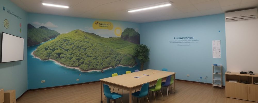 Imagem de sala de aula com alunos engajados no planejamento de projetos educacionais, utilizando mapas mentais e recursos digitais, representando metodologias ativas.