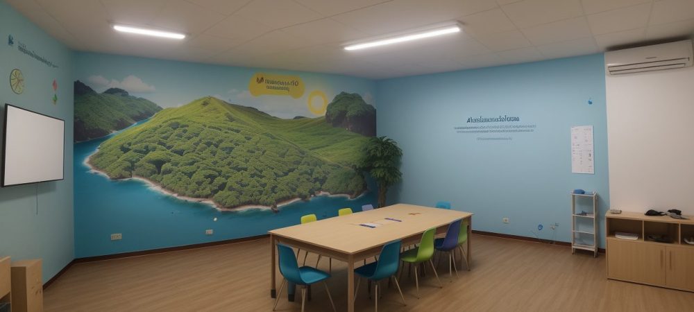 Imagem de sala de aula com alunos engajados no planejamento de projetos educacionais, utilizando mapas mentais e recursos digitais, representando metodologias ativas.