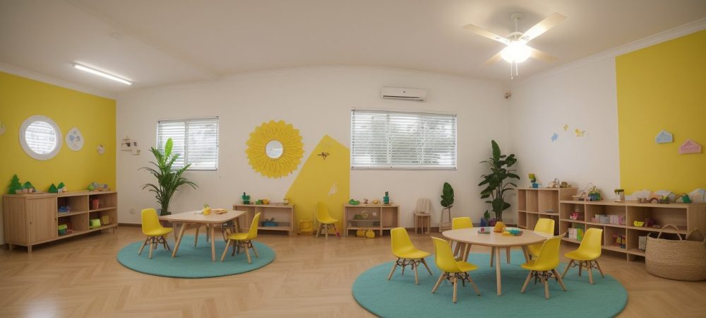 Educadora planejando atividades lúdicas e interativas em sala de aula, com foco em plano de aula educação infantil.