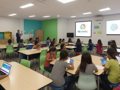 Professor utilizando ferramentas digitais e metodologias ativas para implementar um plano pedagógico BNCC eficaz em sala de aula