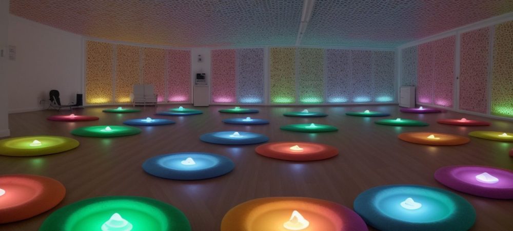 Crianças trabalhando em um plano pedagógico BNCC em uma sala de aula moderna e vibrante, com foco em mapas mentais e aprendizado colaborativo