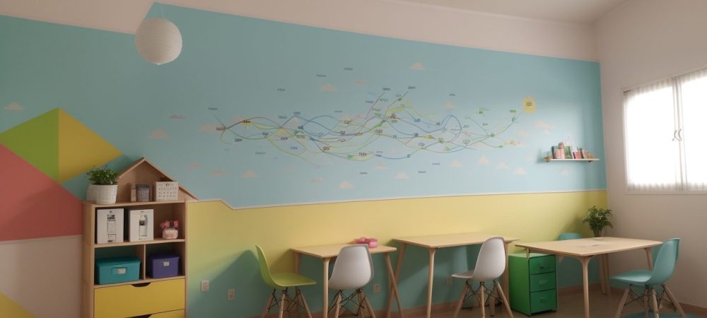 Crianças em sala de aula inclusiva, interagindo com recursos visuais e atividades sensoriais, promovendo o aprendizado e a inclusão para crianças com autismo.