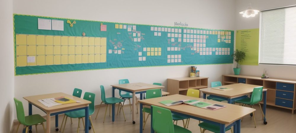 Plano de Ensino Eficaz: Estratégias e Ferramentas para Educadores Educador elaborando plano de ensino em sala de aula, utilizando ferramentas digitais e modelos, focado em resultados eficazes.