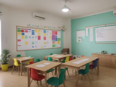 Imagem de um plano de ensino detalhado em uma sala de aula, destacando estrutura, objetivos e benefícios para educadores e alunos.