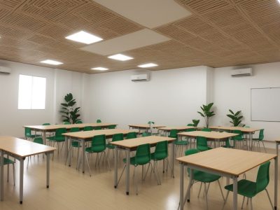 Professor elaborando plano de ensino em sala de aula, com foco em engajamento e resultados positivos para os alunos.