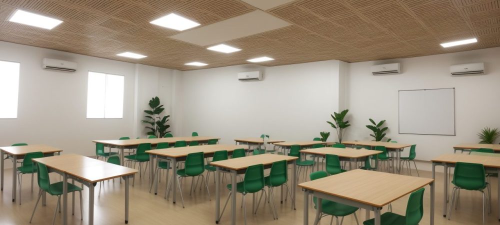 Professor elaborando plano de ensino em sala de aula, com foco em engajamento e resultados positivos para os alunos.