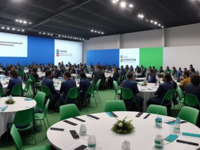 Equipe de servidores públicos discutindo soluções offshore em ambiente de trabalho moderno