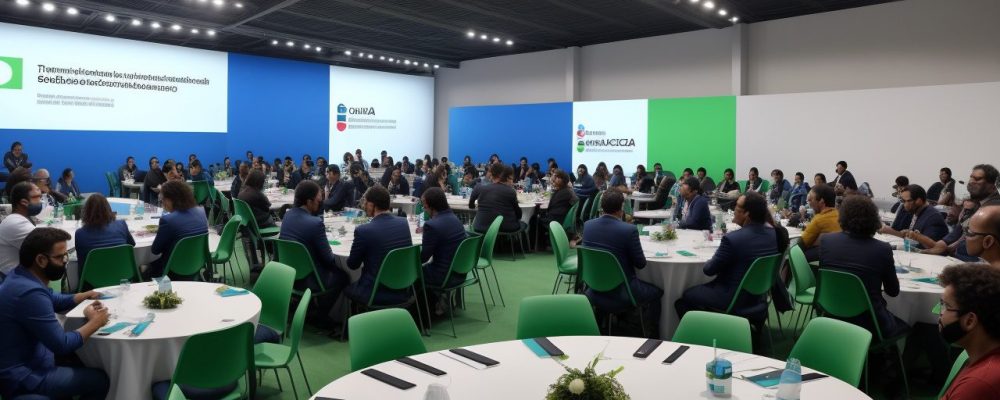 Equipe de servidores públicos discutindo soluções offshore em ambiente de trabalho moderno