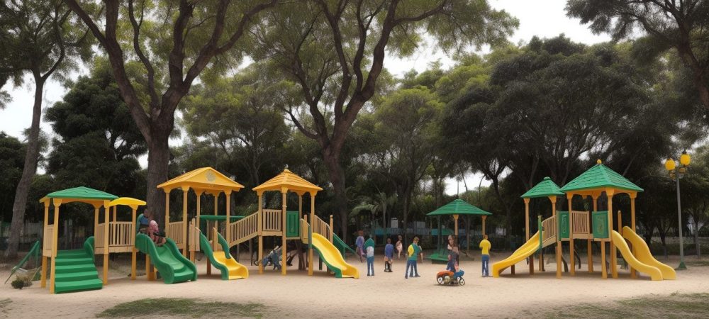 Representação visual de políticas públicas impactando positivamente a comunidade, com foco no Brasil, mostrando transformação e progresso.