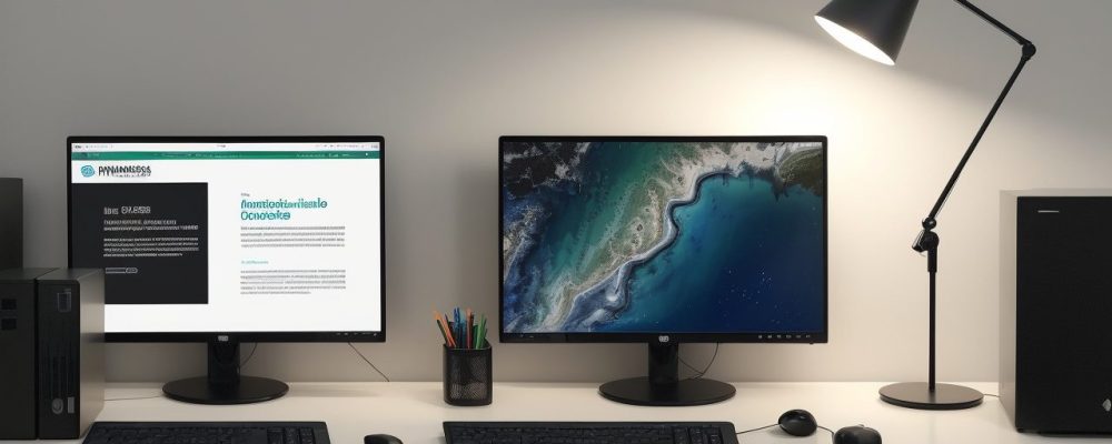 Uma pessoa projetando slides de PowerPoint em um ambiente moderno, com foco em design e apresentação.