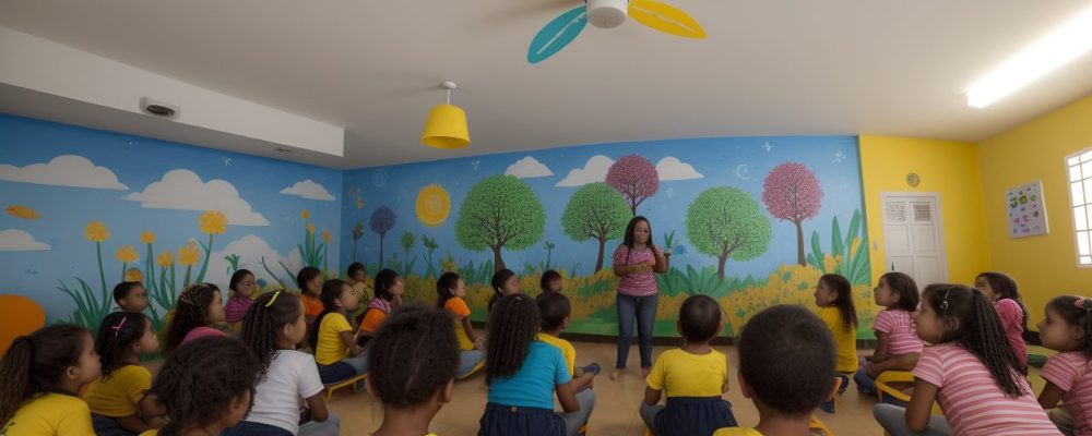 Crianças em sala de aula envolvidas em atividades lúdicas para práticas educativas na educação infantil
