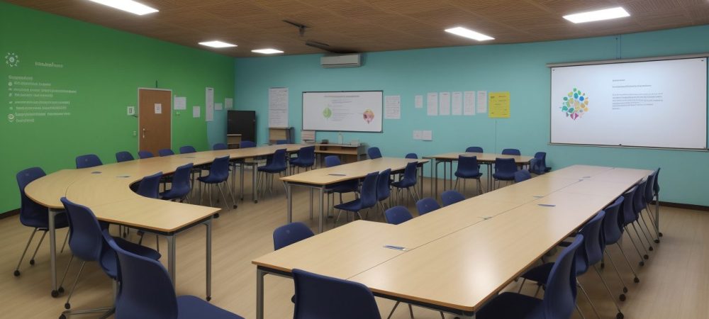 Professor em sala de aula EJA aplicando práticas pedagógicas inovadoras e atividades dinâmicas, promovendo a participação dos alunos.