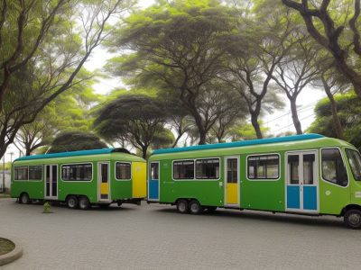 Espaço urbano sustentável com prédios verdes e áreas verdes promovendo práticas sustentáveis